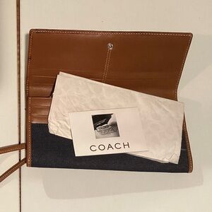 Coach Tan and dark denim Wallet with key chain